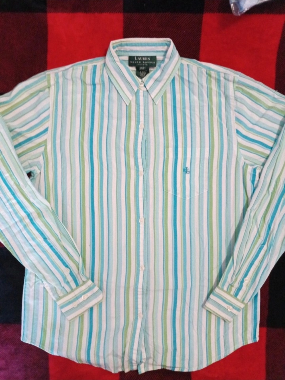 Lauren Ralph Lauren Men's Green & Blue Striped Button-Up Shirt